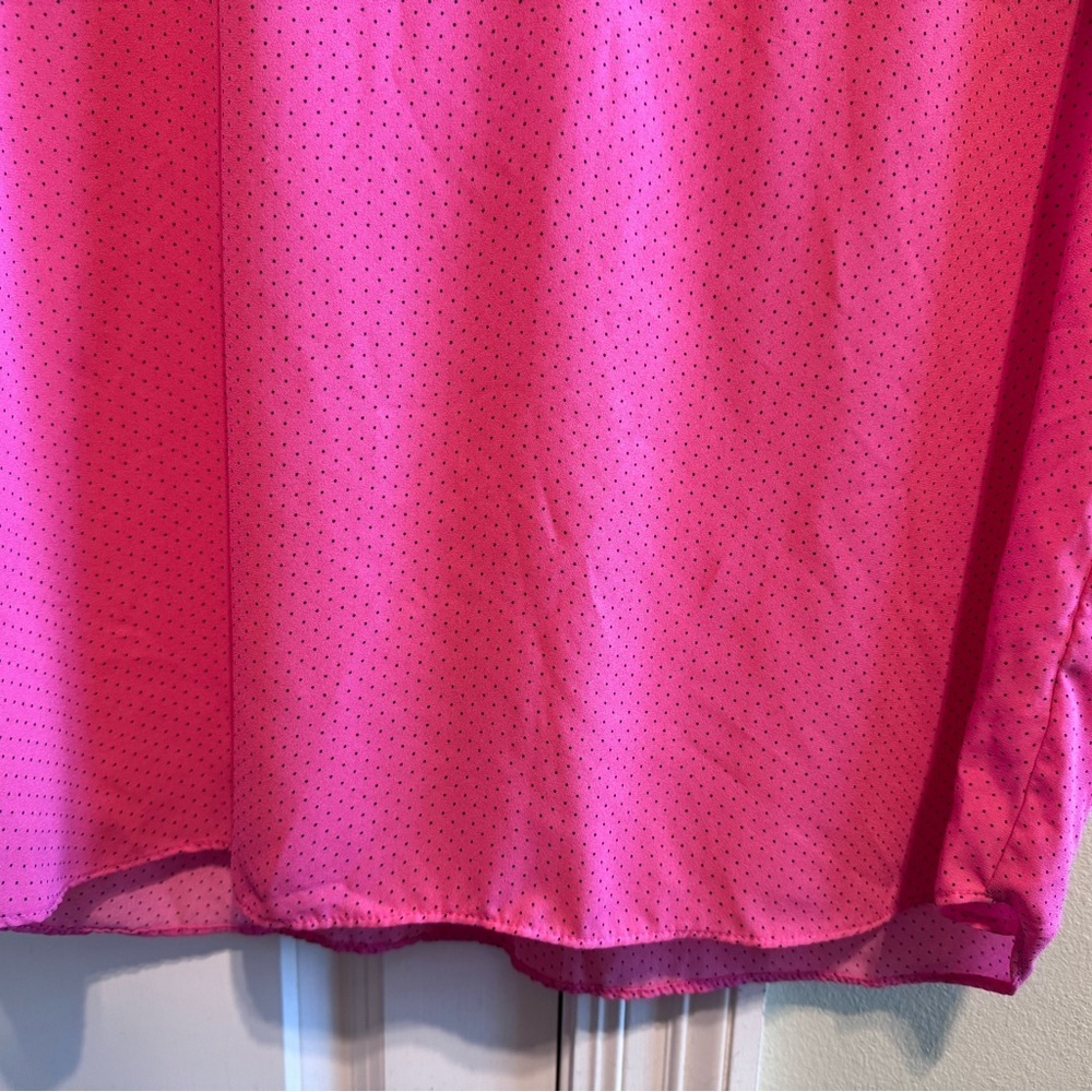 Tamara H Pink Black Dot Blouse Ruffle Cap Sleeve Neck Tie shirt Sz XL - Picture 3 of 11